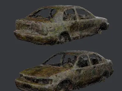 Apocalyptic Damaged Destroyed Vehicle Car Game Ready 03 Low-poly 3D model