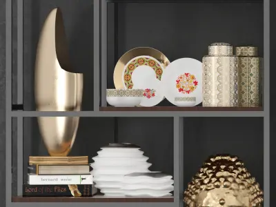 Set-149 decorative items on shelf 3D model