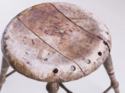 Finnish 1800s Handmade Wooden Stool Free 3D model