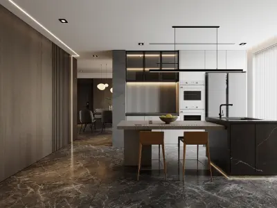 A Luxurious 3D Model of a Contemporary Living Space with CAD 3D model