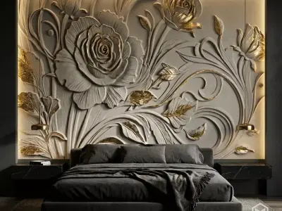  modern rose panel wall decor set relief stl mural CNC 296 3D model