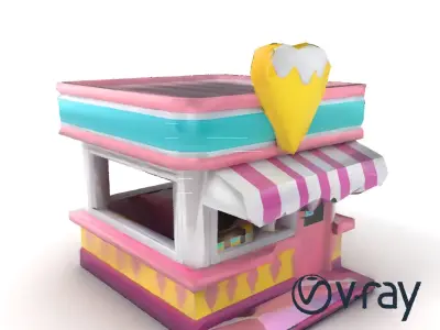 Stylized Ice Cream Parlor Model Pack with Cone-Shaped Sign Low-poly 3D model