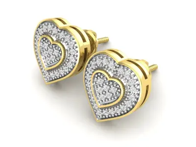 AV 520 Diamond Ladies Double Heart Frame Stud Earrings 3D print model