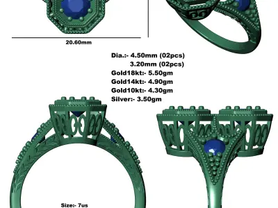 Two Stone Filigree Art Deco Ring 3D print model