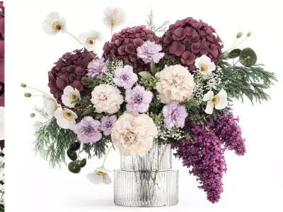 Bouquet of hydrangea lilac poppy peony in a vase 437 3D model