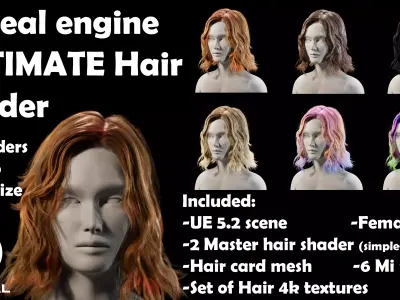 Unreal Enigine Ultimate Hair Shader Low-poly 3D model