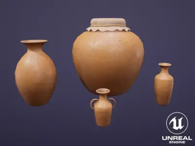 Stylized Clay Vases Low-poly 3D model