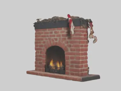 Fireplace with Stockings Model Low-poly 3D model