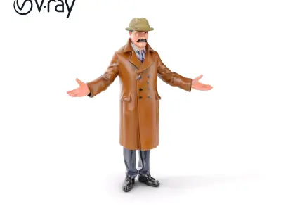 Detective Brown Coat Character  Low Mid and High Poly D Model Low-poly 3D model