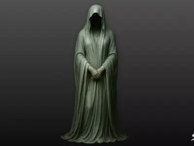 Ghost Statue Standing Hands Folded Low-poly 3D model