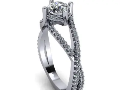 Modern Solitaire Split Hidden Halo Engagement Promise Ring 3D print model