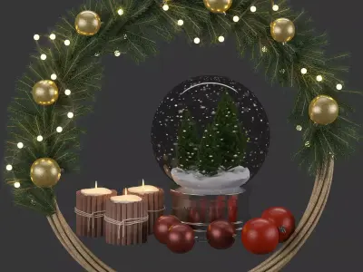 Christmas ball  and wreath 3D model