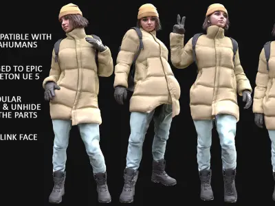 Woman in Winter Outfit 4 - Modular - Rigged Low-poly 3D model