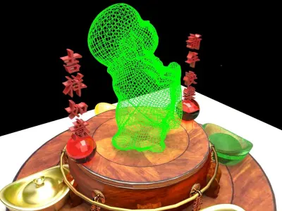 Chinese gold ingot with monk kid 3D model