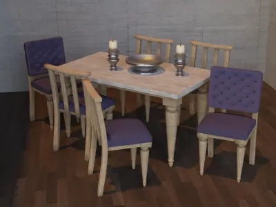 Table Set dining and chairs Low-poly 3D model