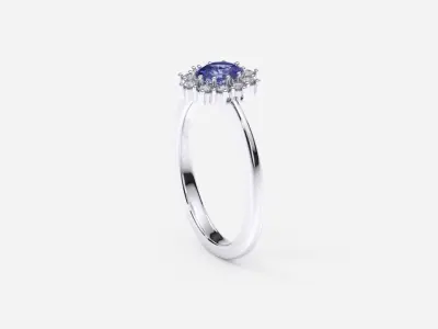 ZDR0195 oval tanzanite and diamond ring 3D print model