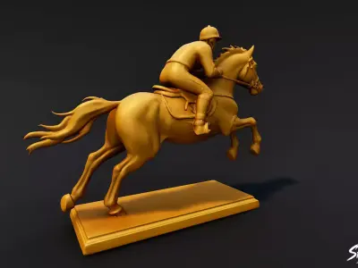 Golden Horse Riding Statue Low-poly 3D model