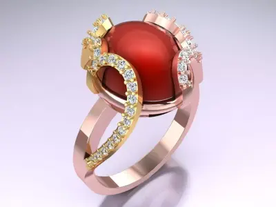 Oval Stone Ring - Womens Rings - GN235 3D print model