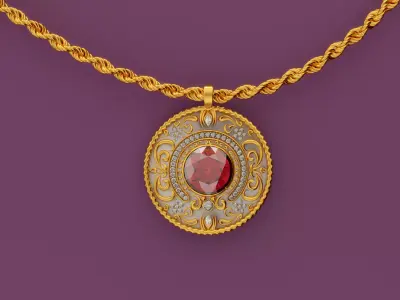 Diamond Pendant with Rope Chain 3D model