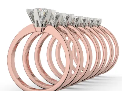 Set of 7 two tone diamond engagement rings Tiffany style 3D print model