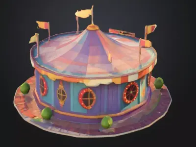 Stylized Low Poly Carousel Tent  Cartoon Circus Game Asset Low-poly 3D model