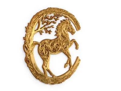 decor set wall panel horse relief mural CNC 10 3D print model