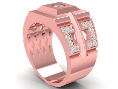 Geometric Luxury Men Ring with Multiple Diamond Accents  2758 3D print model