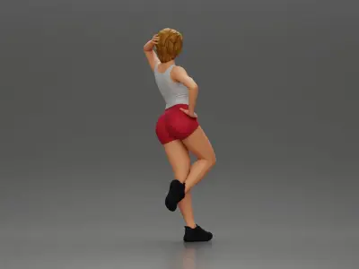 Sexy girl with short hair in shorts leaning on a car 3D print model