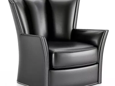 Pair of Contemporary Black Leather Studded Club Chairs Low-poly 3D model