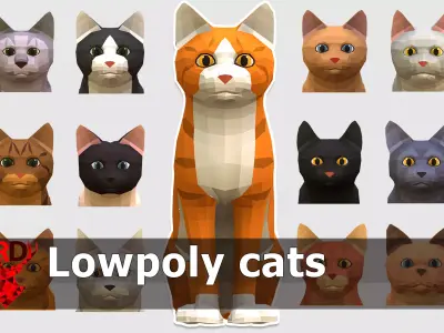 LowPoly Cats pack Low-poly 3D model