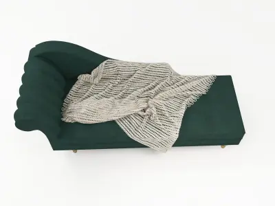 green sofa with knitted blanket 3D model