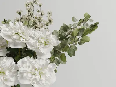 Bouquet of peonies vase set 3D model