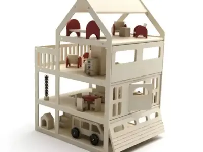Small Wooden Dollhouse 3D model