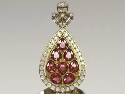 Statement Pear Drop Pendant with Cluster Rubies jp0398 3D print model