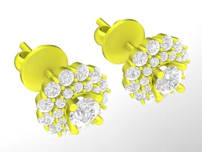 Luxury Halo Diamond Stud Earrings A7610 3D print model
