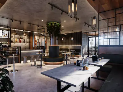 Coffee Shop 3D Industrial Style Blender - Fbx - Obj Low-poly 3D model