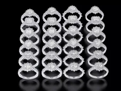 diamonds rings with Halo Round  3D print model