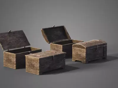 Medieval wooden chests Low-poly 3D model