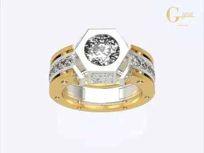 men signet male ring with stones 3D print model