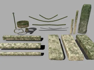 Wood Set stone column Low-poly 3D model
