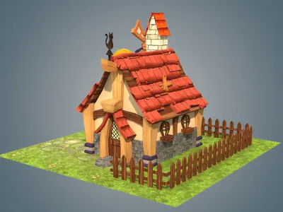 house with pumpkins and windmill 3D model