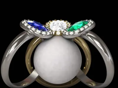 Ring 1 gold and emerald 3D print model