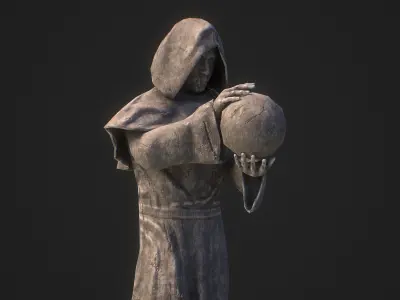 Stylized monk statue PBR gameready Low-poly 3D model