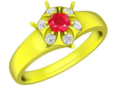 Luxury Round Gemstone Floral Ring 3D Model for Fine Jewelry 5277 3D print model