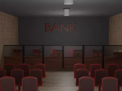 Bank Interior Low-poly 3D model