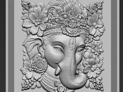 Ganesha Head with Flowers Background A7 3D print model