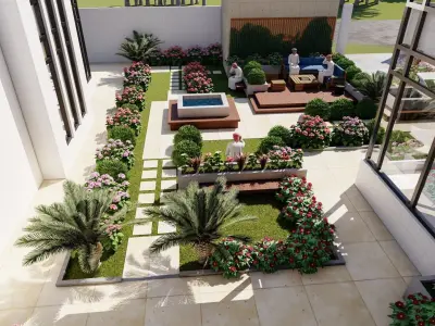 luxury villa front landscape design 3d model 3D model