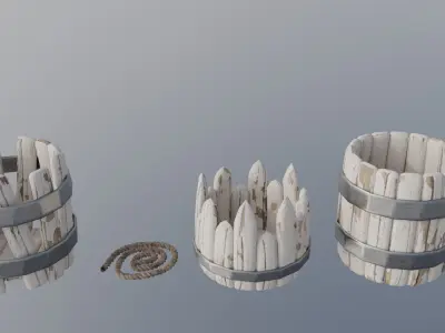 Stylized Low Poly Barrel Pack - Game Ready - 4 Unique Props Low-poly 3D model