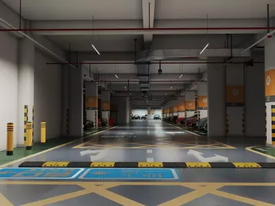Modern Underground Parking Garage 3D Model Low-poly 3D model