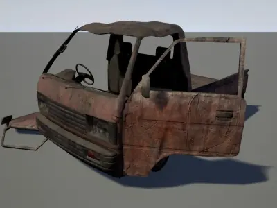 Low poly van old truck with wooden bed Low-poly 3D model